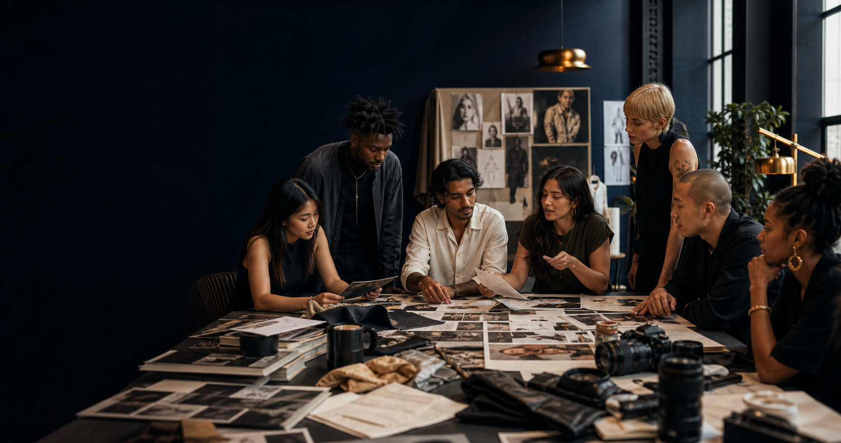 A diverse creative team planning a studio production